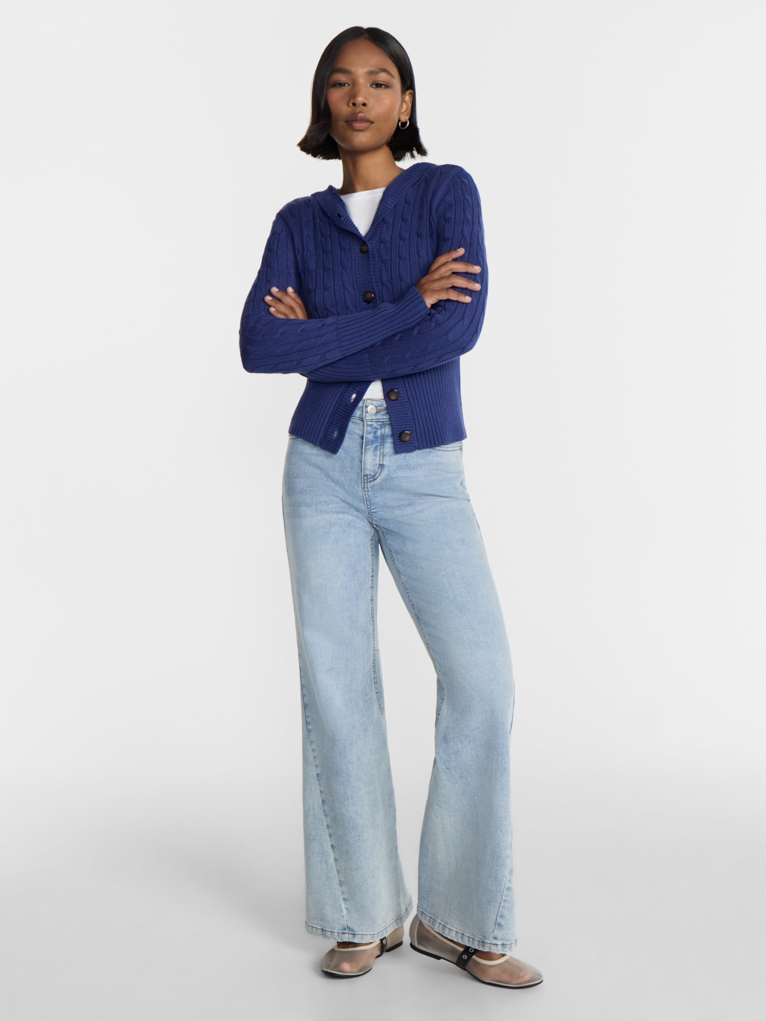 No Boundaries Button Front Hoodie Cardigan, Women's XXS-XXL