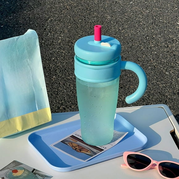 Vaso Térmico de Gran Capacidad | Vaso con Pajita de Plástico Resistente Al Calor | Vaso para Bebidas Frías | Portátil | 1100 Ml | Azul Cielo | Pajita Antigoteo | Material: Pc | Fácil de Limpiar | Ide