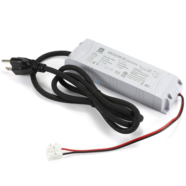 Dimmable Driver, 60W Class 2 LED Power Supply, 110V AC - 24V DC Low Voltage Transformer Compatible with Lutron and Leviton Dimmer for LED Strip, Cabinet, Puck Light