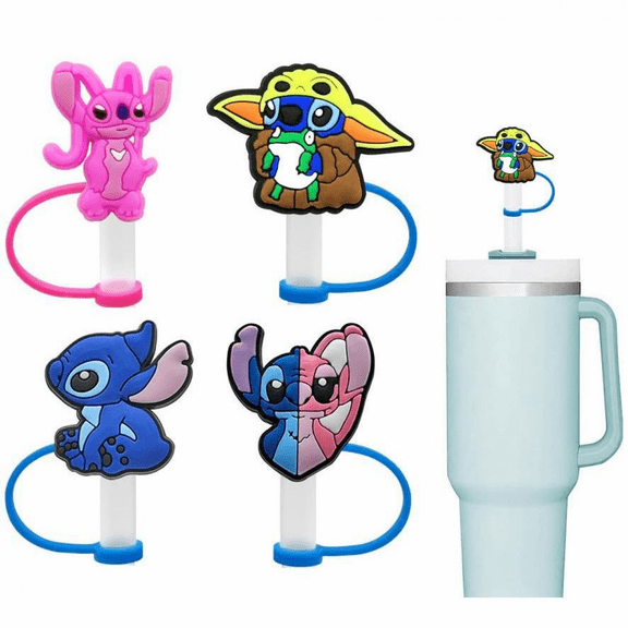 ZHZIYAG 4Pcs Stitch Straw Cover for Stanley Cup, 10mm Cartoon Silicone Straw Topper for Stanley Cup 30/70oz Tumblers, Funny Reusable Lid Accessories WW728#049