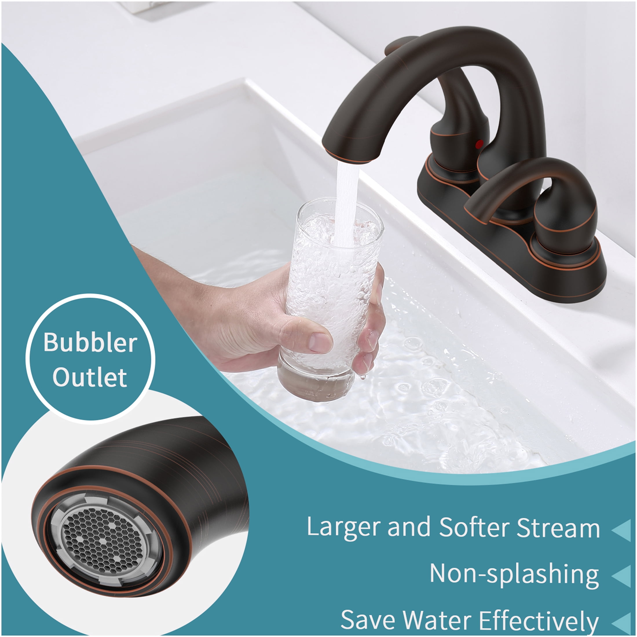 JERFIT 4-inch Centerset Bathroom Faucet 2-Handle Deck Mount in Oil Rubbed Bronze with Pop-Up Drain, Swan Spout, Water-Saving Aerator for Vanity Sink