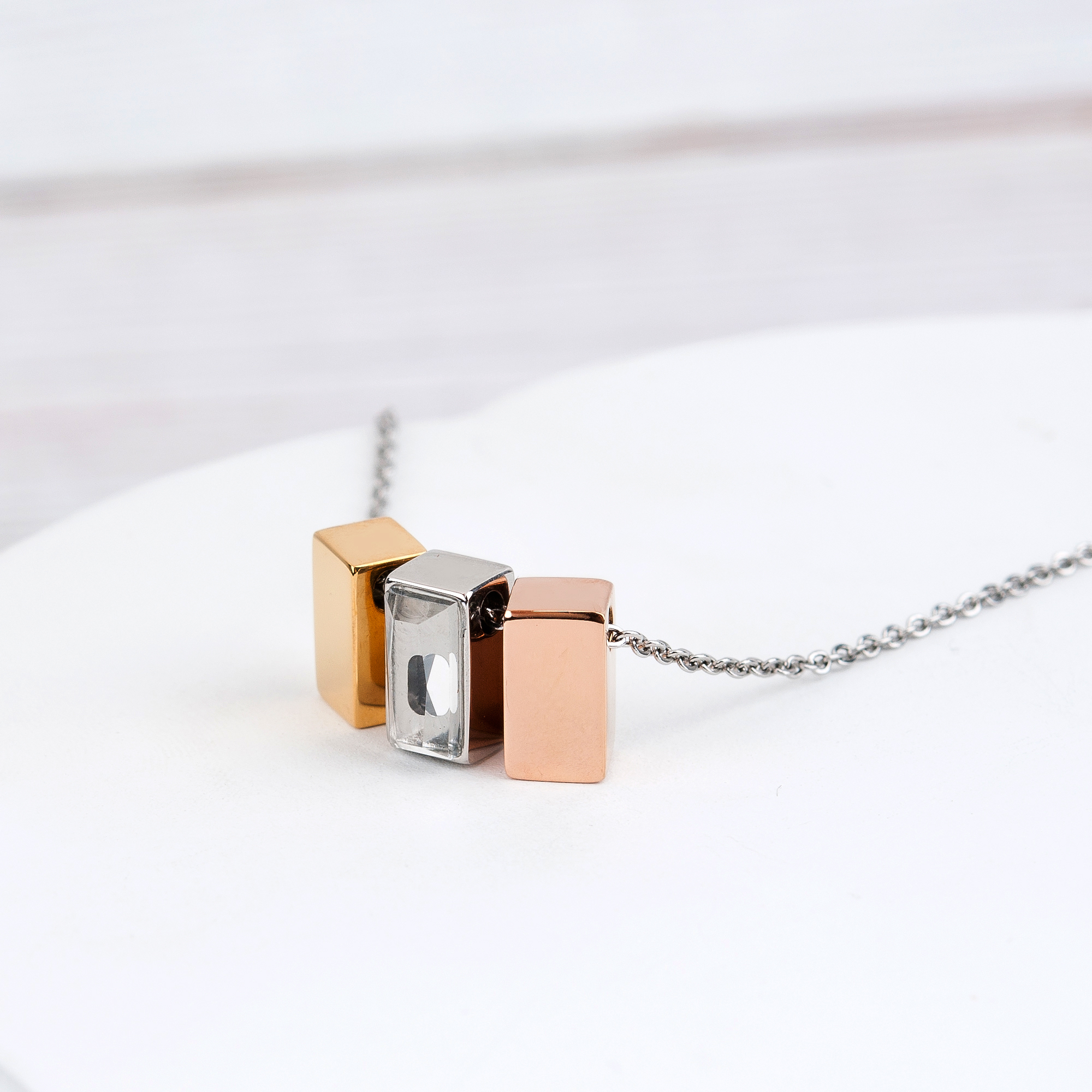Anavia See You Cremation Necklace for Ashes, Mini See Through Urn Necklace, Mini Cube Cremation Pendant, Cremation Jewelry, Memorial Jewelry, Mini Urn w/ Multicolor Cubes-[Gold & Silver & Rose Gold]