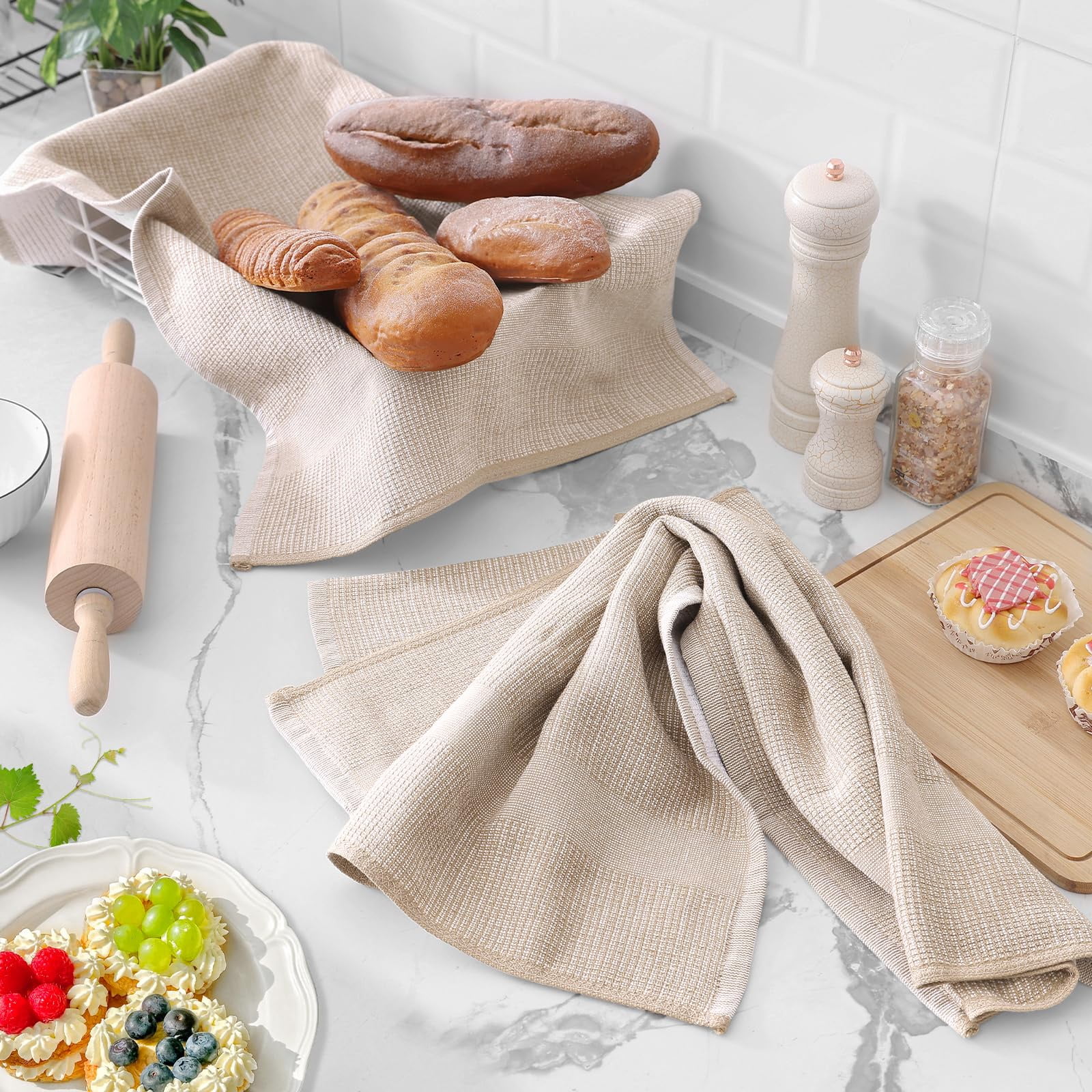 decorUhome Premium Kitchen Towels(18"x 28", 6 Pack), Large Cotton Kitchen Hand Towels, Khaki