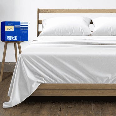 THREAD SPREAD 100% Egyptian Cotton Queen Sheet Set - Luxury High Thread Count Egyptian Cotton Bed Sheets Queen Size, 16" Deep Pocket Bed Set, Silky Soft, Cooling, Sateen Weave Bedding - White