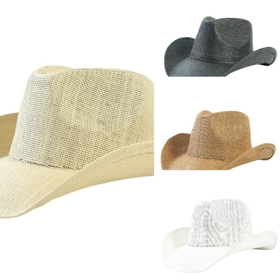 AJGRHE Men Wide Brim Western Cowboy Hat Classic Style Straw Western Cowgirl Hat Beige One Size