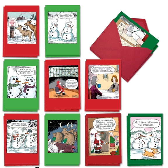 NobleWorks 20 Assorted set Funny Christmas Mixed Occasions Greeting Cards w/5 x 7 Inch Envelopes (10 Designs, 2 Each) A Coverly Christmas AC5554XXG-B2x10