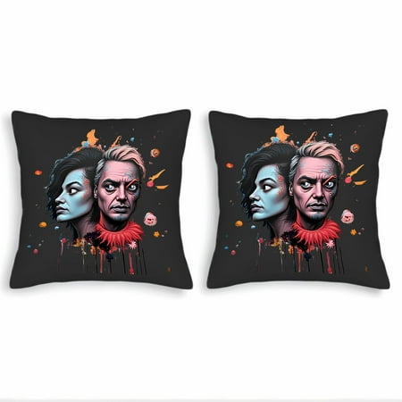 Set of 2 18x18in Throw Pillow Covers with Surreal Faces & Vibrant Abstract Elements - Perfect for Couch Bed or Car Decor