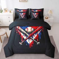 Homewish Sport Baseball 7pcs Bedding Comforter Set For Children Teens Adults,Graffiti Splash Queen Bedding Sets Super Cozy,Ball Gaming Queen Sheet Sets,Ultra Soft Home Decor,Reversible