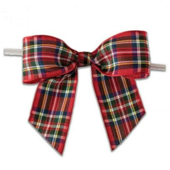 Weststone Christmas Plaid Pre-tied Bow Set of 50, Twist Tie Bows Satin Bowtie Set, Bow Tie for Food & Gift Package, Christmas Party, Halloween, Birthdays, Weddings, Size 3-1/2"