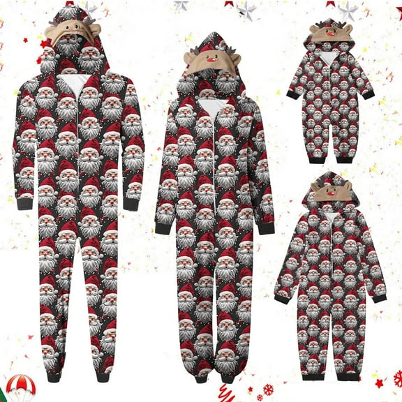 Odeerbi Christmas Onesie Pajamas for Family Holiday Sleep Jumpsuit Long Sleeve Family Christmas Pajamas Matching Sets Dad Fashion Lattice Print Plush Jumpsuit Sleepwear PJs Set Red