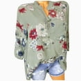 thumbnail image 2 of SHOPESSA Womens Tops Plus Size Long Sleeve Workout Shirts V Neck Fashion Elegant Floral Flower Print Pullover Button Casual Bottom Top, 2 of 6