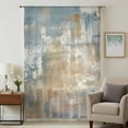 thumbnail image 2 of Blue Brown Semi Sheer Curtains Drapes for Living Room, Bedroom, French Doors Window 84 Inches Long, Vintage Modern Oil Painting Art Abstract Rod Pocket Chiffon Curtain Drapery Voile Draperies Panel, 2 of 8