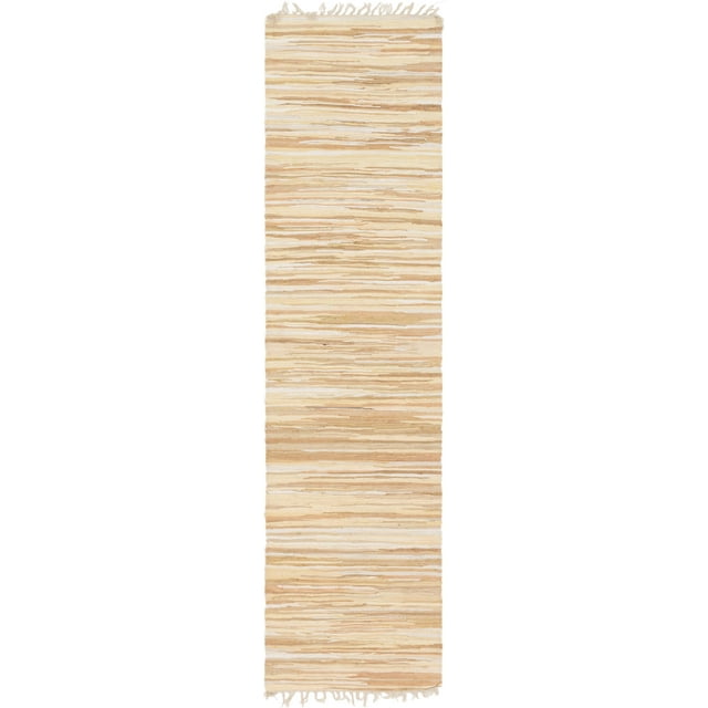 Unique Loom Chindi Cotton Collection Hand Woven Natural Fibers Runner Rug, 2 Feet 7 Inch x 9 Feet 10 Inch, Beige/Ivory