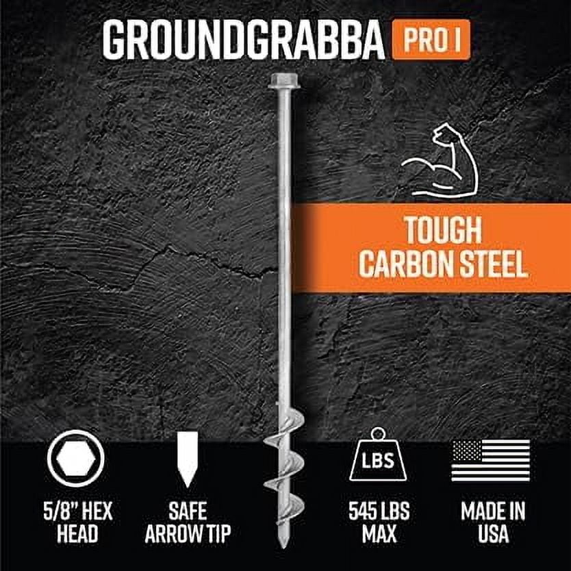 Screw in Tent Stake for Sand and Loose Ground | Premium Drill Driven Ground  Earth Screws | Sand Screw  | 4X GroundGrabba Pro 1 Stakes