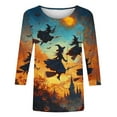 thumbnail image 4 of Brnmxoke Halloween Tshirts for Women Fall 3/4 Sleeve Round Neck Shirt Vintage Witch Hocus Focus Graphic Tee Funny Holiday Tops Yellow,XXL, 4 of 5