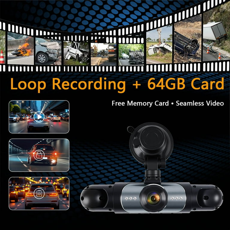 3 Channel Dash Cam 1080P Front Inside and Rear, Triple Car Camera