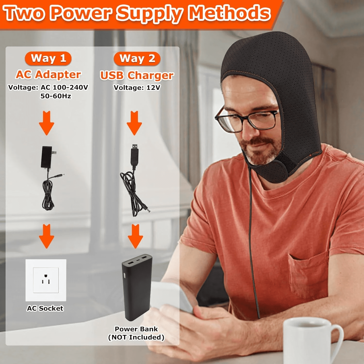 Wearable Red & Blue Light Wrap for Face and Head, Hands-Free Light Device with Adjustable Fit for At-Home Wellness Routines, with Controller