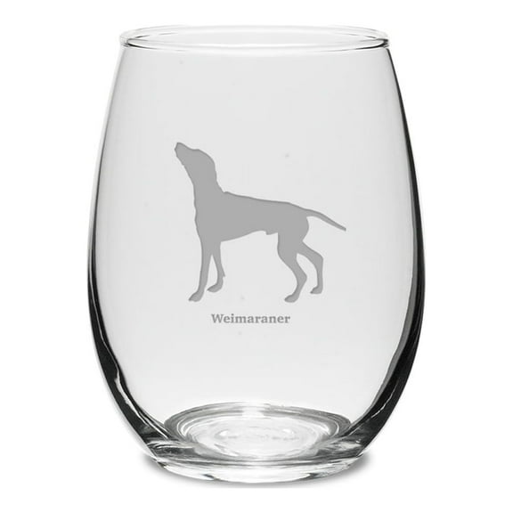 Weimaraner Deep Etched 15 oz Stemless White Wine Glass