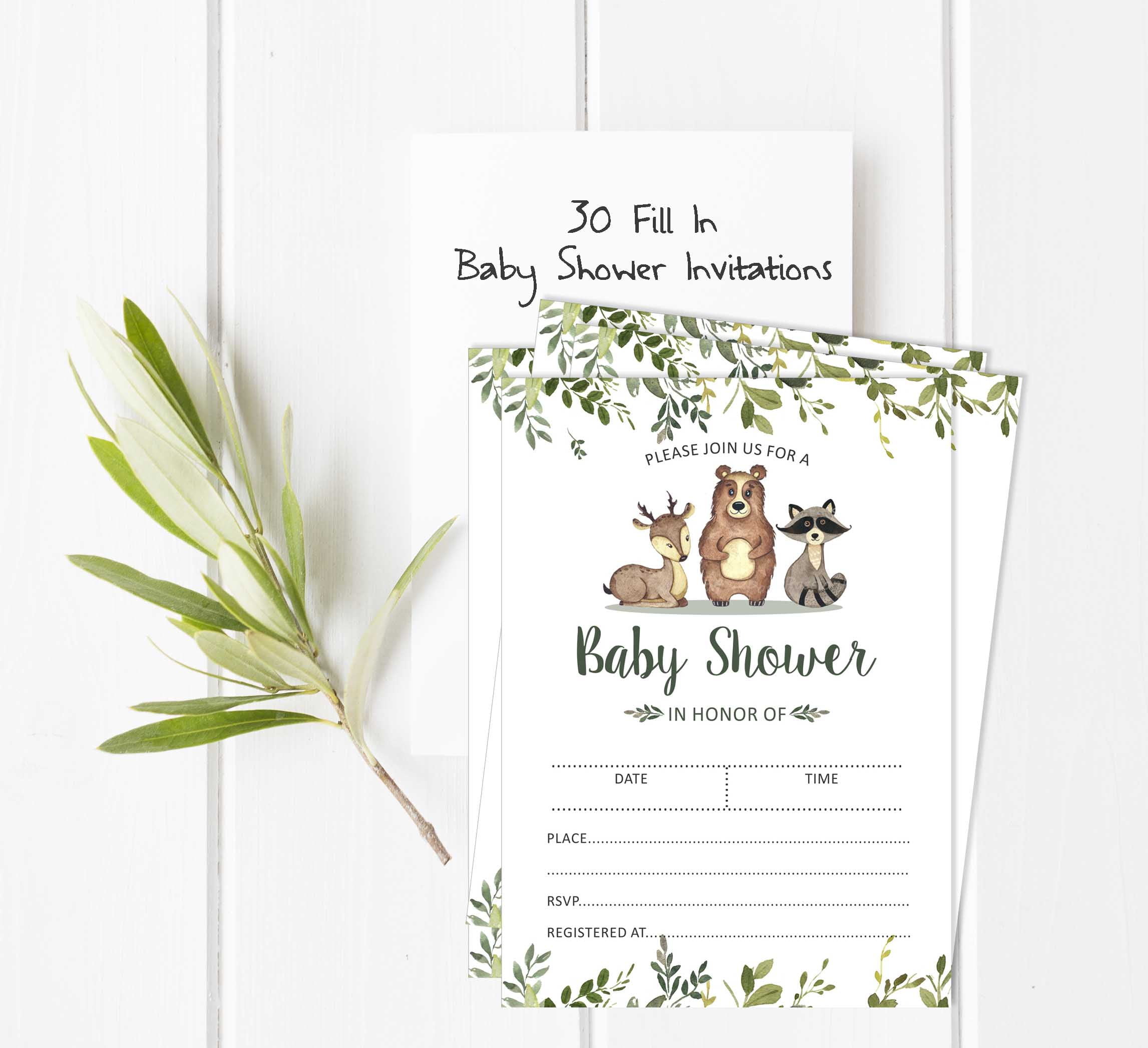 Inkdotpot 30 Fill In StyleBaby Shower Invitation Cards Jungle Animals Gender Neutral Blank Invites