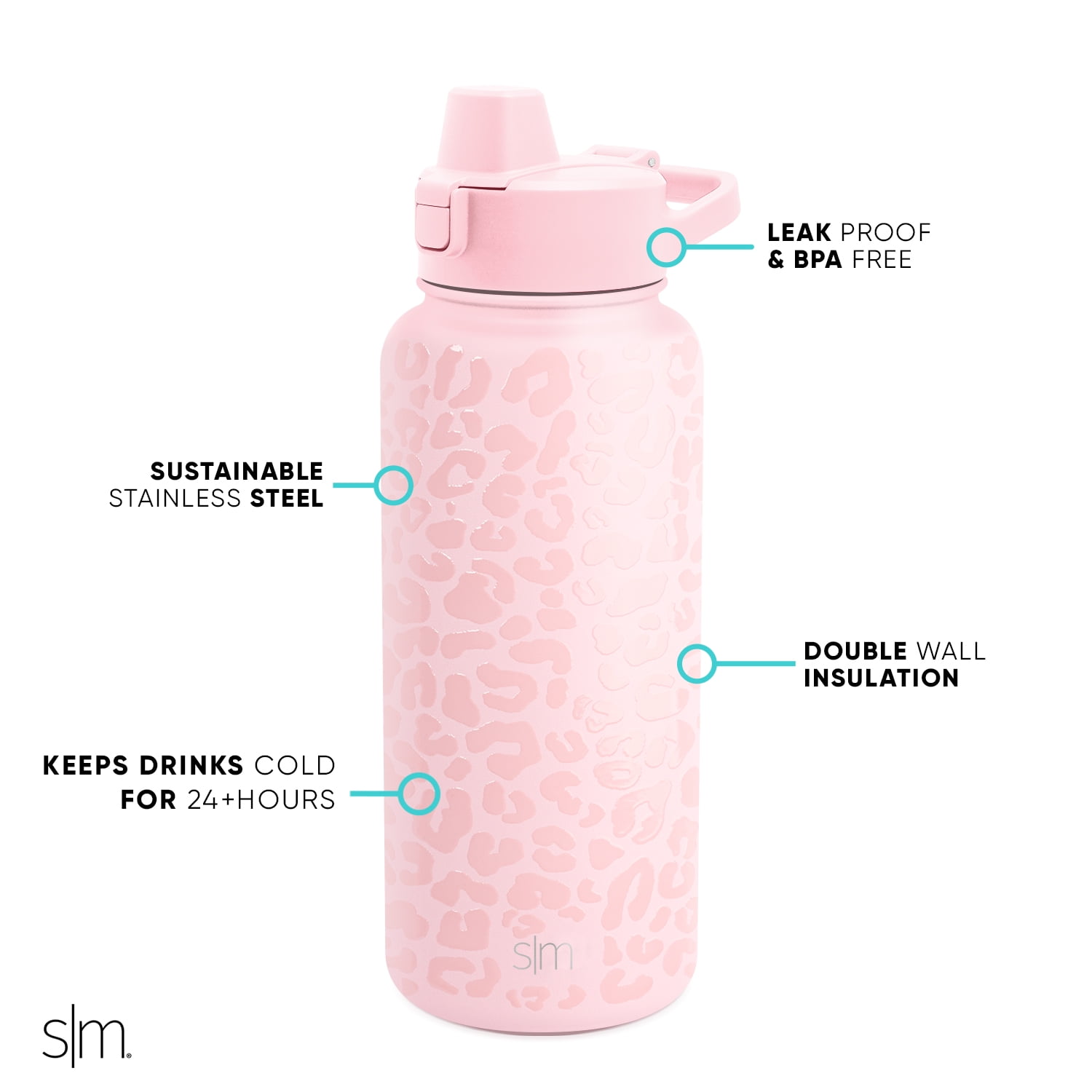 Simple Modern 32 fl oz Stainless Steel Summit Water Bottle with Silicone Straw Lid|Blush Leopard