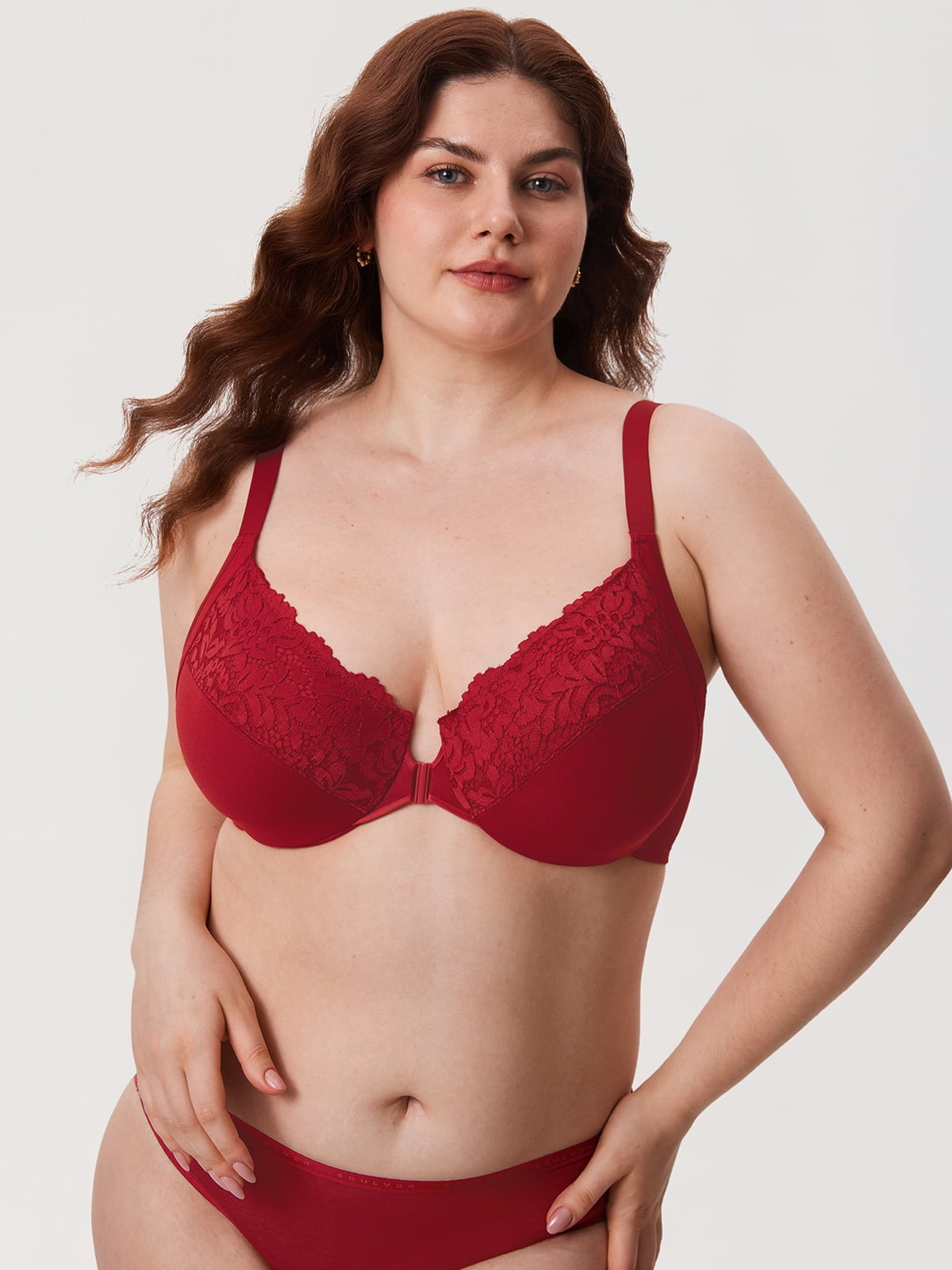 DELIMIRA Women's Front Closure Bras Posture Full Coverage Plus Size Lace Underwire Unlined Bra