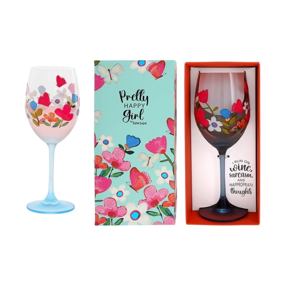 Pavilion Gift Company- Wine & Sarcasm - 18 oz Crystal Wine Glass Best Friend Bestie Friends Coworker Wine Lover Humor Gift