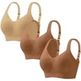 thumbnail image 2 of Jinhomg Women's Wirefree Push-Up Bra Back Closure Athletic Solid Sports Bra Coffee XXXL, 2 of 9