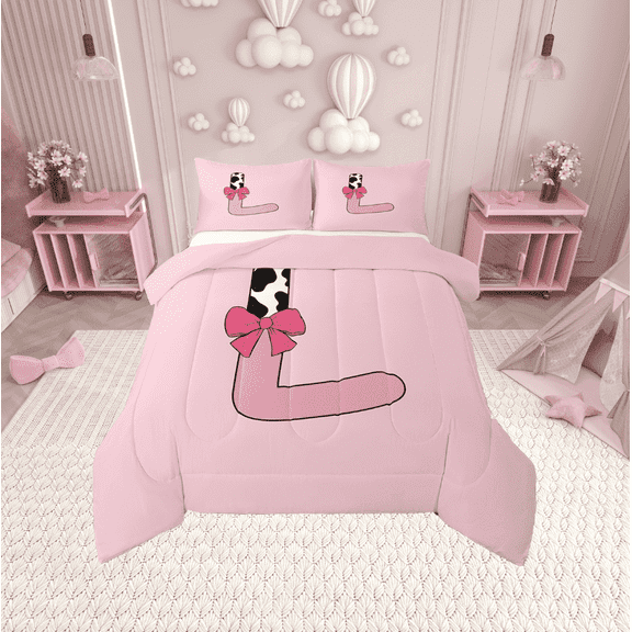 Erosebridal Personalized Alphabet L Bedding Twin Comforter Set,Kawaii Initial Down Comforter,Super Cozy Reversible Bedding Sets Twin with Comforter,Teenager Bedroom Decor,3pcs