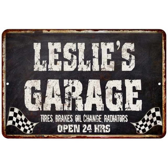 LESLIE'S Garage Black Grunge Sign 8 x 12 High Gloss Metal 208120005312