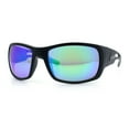 thumbnail image 5 of Mens Matte Classic Rectangular Wrap Around Biker Plastic Sunglasses Black - Teal Mirror, 5 of 7