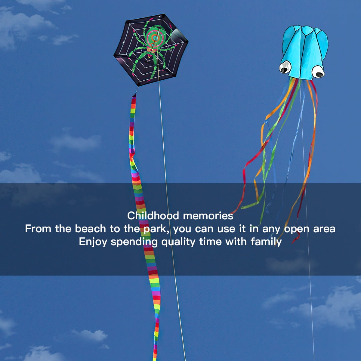 Kepooman Large Blue Octopus Kite & Green Spider-Print Kite with Tail & Lines, 2 Pack Easy Flyer Kites for Family Outdoor Game Activities Kepooman Large Blue Octopus Kite & Green Spider-Print Kite with Tail & Lines, 2 Pack Easy Flyer Kites for Family Outdoor Game Activities