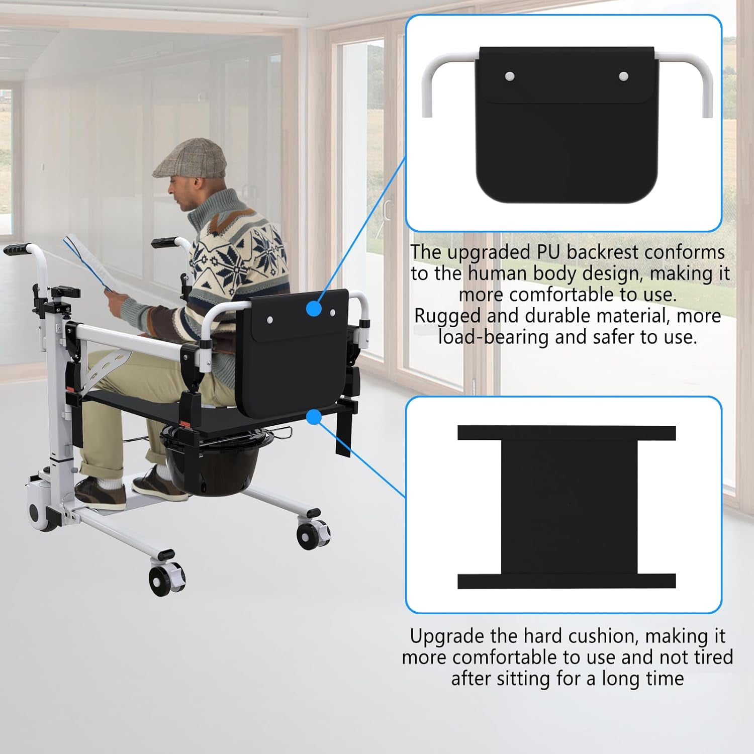 M optimized Patient Lift Transfer Chair, Hoyer Lifts for Home Use, Patient Lift for Home,Bathroom Wheelchair with 180° Split Seat and Potty, Portable Elderly Lift Bedside Commode Chair