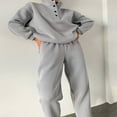 thumbnail image 4 of Women 2 Piece Tracksuits Solid Color Buttons Sweatshirt and Sweatpants, 4 of 9