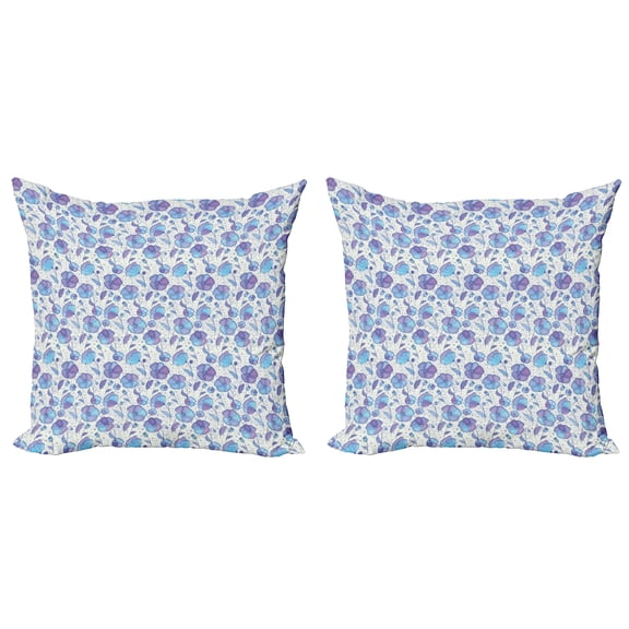 Ambesonne Poppy Flower Throw Pillow Cover 2 Pack, Abstract Blossoming, 20", Blue Violet and Coconut