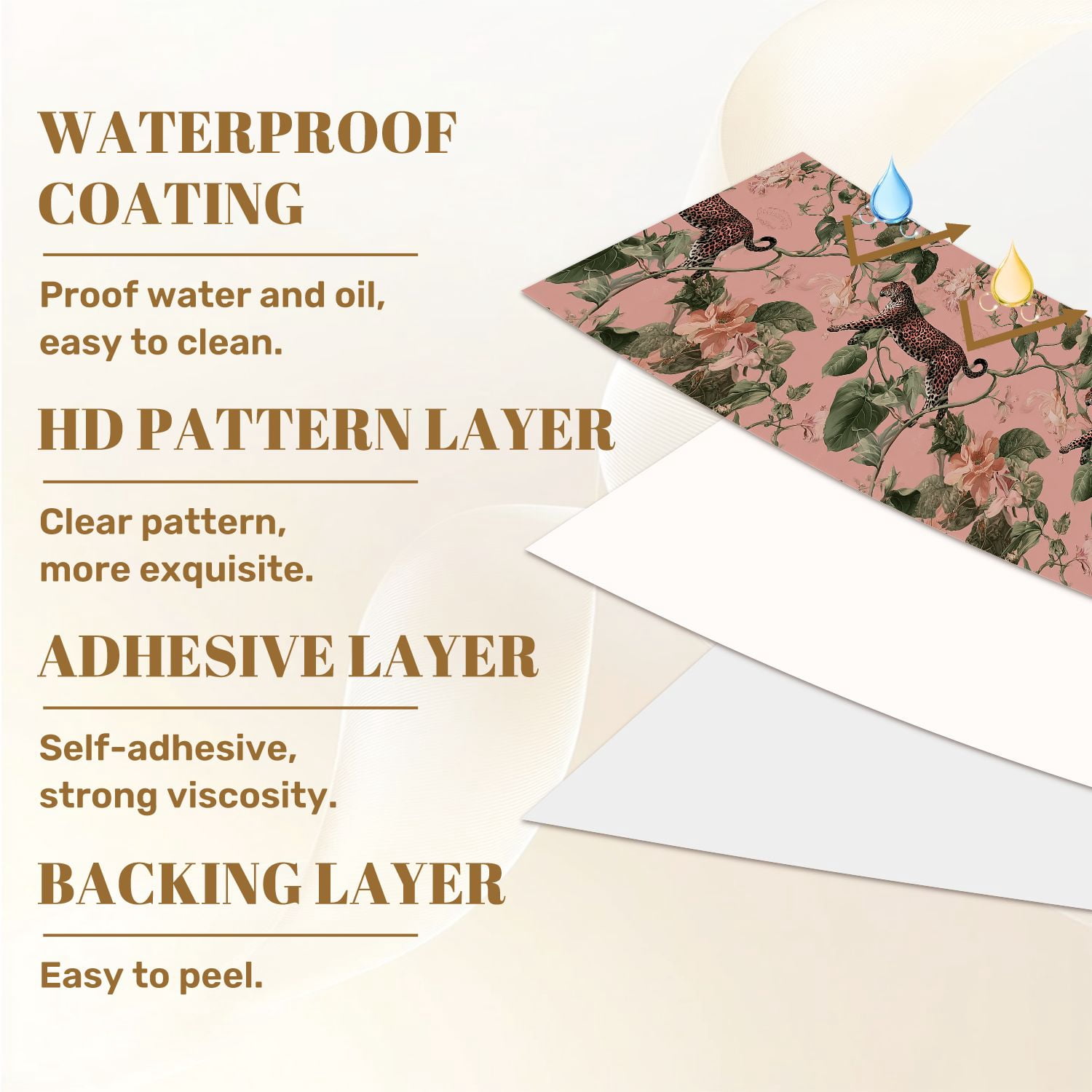 Peel and Stick Wallpaper Leopard Floral Botanical Soft Pink Wall Mural 17.7in x 9.8ft Self Adhesive Removable Wall Paper Renter Friendly Wallpaper for Nursery Bedroom Cabinets