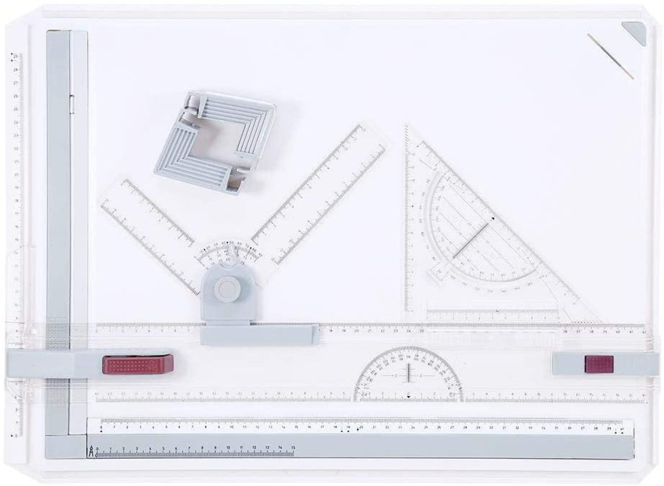 Set Square Clamps A3 Drawing Table Board Adjustable Measuring System Drawing Board with Parallel Motion Anti Slip Support Legs Sliding Ruler Protractor