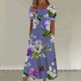 thumbnail image 4 of TSADFHJI Jupes pour Filles 10-12 Ans Robe Décontractée à Col Rond Imprimé Floral Manches Courtes Ample Boho Été Plage S Bleu, 4 of 4