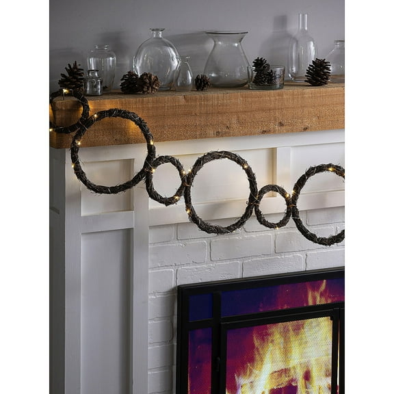 Large and Small Circle Grapevine Lighted Garland