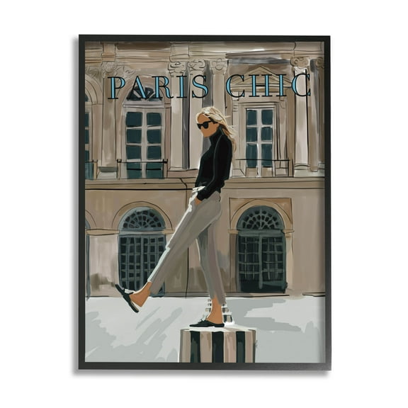 Stupell Industries Paris Chic Trendy Woman Architecture Graphic Art Black Framed Art Print Wall Art, Design by Amelia Noyes