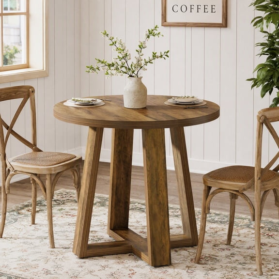 Fnova 31.5" Small Round Dining Table Coffee Table for 2-4 People, Farmhouse Kitchen Table for Dining Room, Kitchen, Apartment, Rustic Brown (Chairs Not Included)