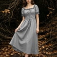 thumbnail image 4 of Women's Renaissance Peasant Dress Short Puff Sleeve Square Neck Lace Up Corset Vintage Medieval Irish Wench Maxi Dress for Halloween Cosplay Festival, 4 of 9