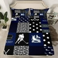 thumbnail image 2 of Homewish Hockey Stick Queen Sheet Sets,Ice Hockey Lover Flat Sheet,White Deepblue Queen Fitted Sheet For Boys Kids,Super Cozy Room Decor,4-Piece, 2 of 7