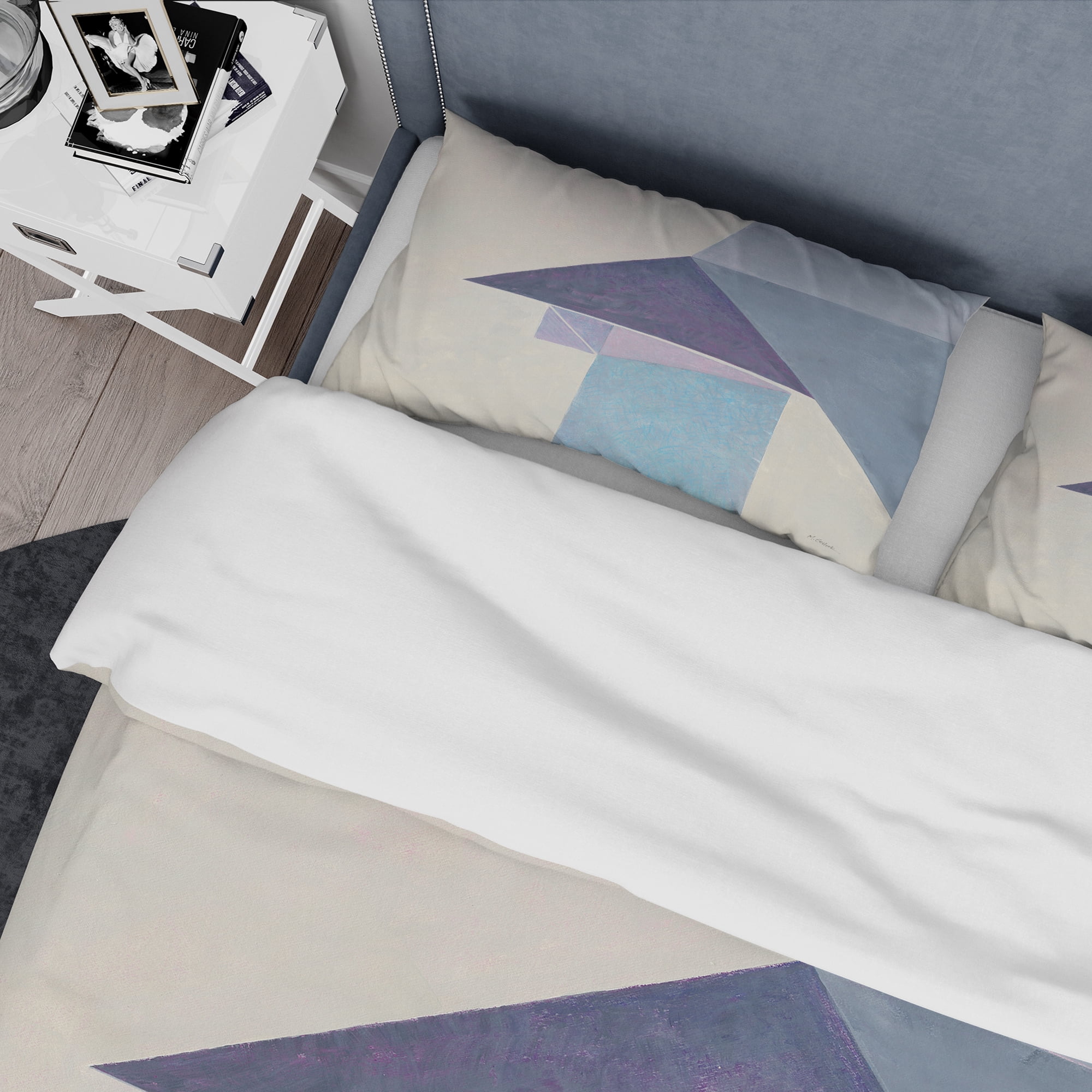 Designart 'Purple Geometric Bridge I' Geometric Duvet Cover Set