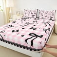 thumbnail image 3 of Feelyou Princess Bow Bed Sheets, White Pink Plaid Buffalo King Sheets, Black Heart Star Sheet Set for Girls Room Decor, 3 of 7