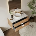 thumbnail image 4 of 36" Floating Bathroom Vanity with Sink, Modern Wall Mounted Vanity Bathroom Storage Cabinet with Fluted Drawers, White Sintered Stone Top Ceramic Basin, Light Wood, 4 of 6