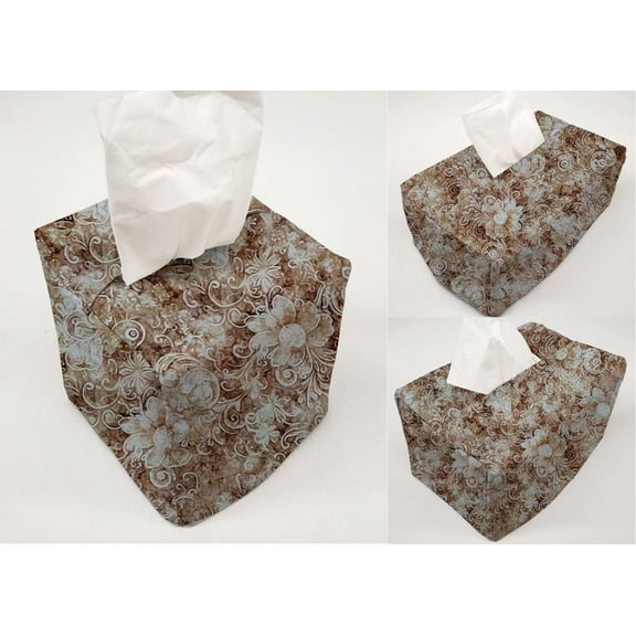 Floral Garden Tissue Box Cover by Penny's Needful Things (Short Rectangle) (Golden Brown)