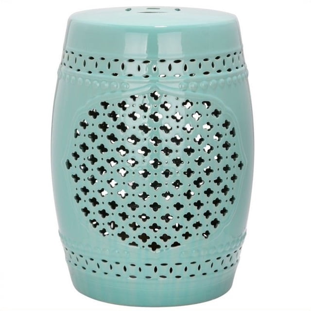 Safavieh Quatrefoil Ceramic Garden Stool in Light Blue