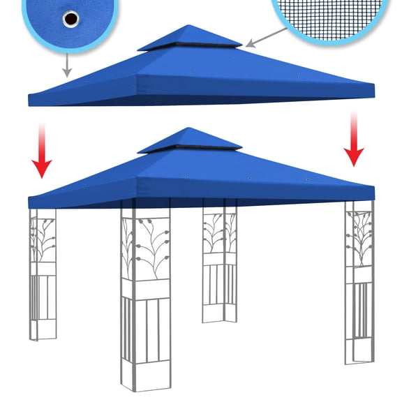 SUNRISEUMBRELLA 119“”x119” Gazebo Replacement Canopy Top Double Tier Canopy Top Cover(BLUE)