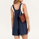thumbnail image 5 of Mono corto de lino con tirantes ajustables para mujer, estilo informal de verano - Corte holgado, cuello cuadrado, 5 of 7