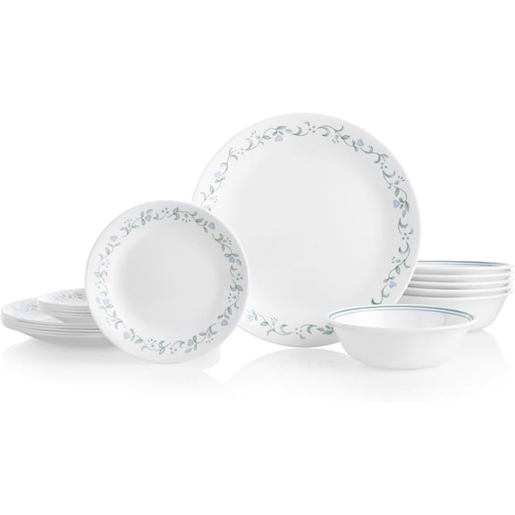 Vitrelle 18- Service for 6 Dinnerware Set Triple Layer Glass and Chip Resistant, Lightweight Round Plates and Bowls Set, Country Cottage